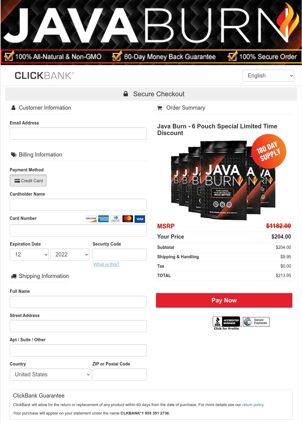 Java Burn Checkout Page